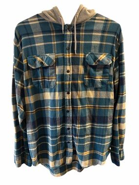 EXP Hooded Flannel Shirt Jacket Cotton Size L